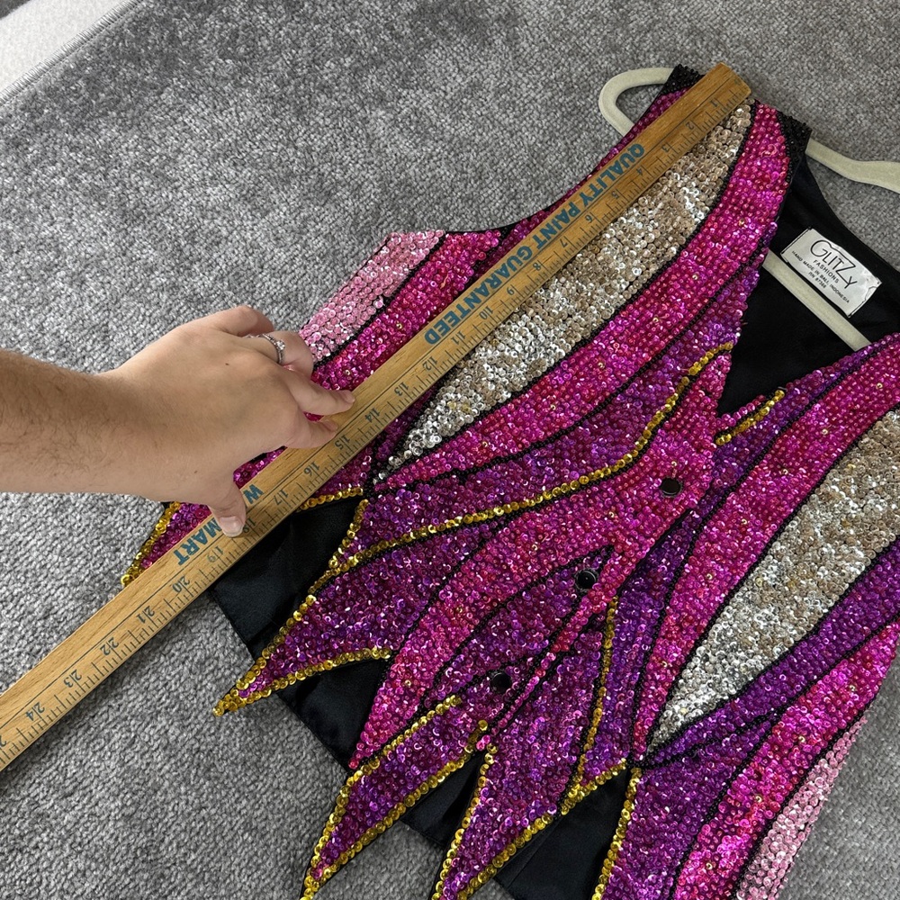 Vtg Glitzy Fashions Bali Handmade Sequin Vest Pink Beaded Festival Costume 90s M - Picture 8 of 15